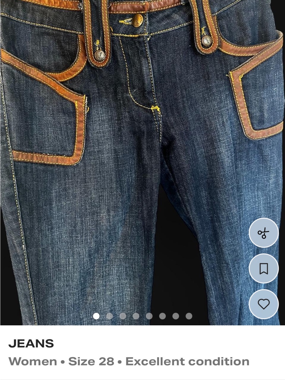 Woman’s Amnesia Dark Blue Denim Jeans with Brown Trim
